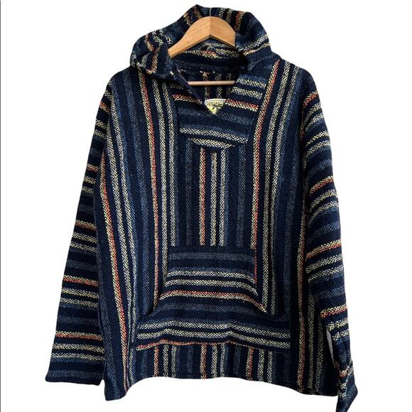 Iguana Jack Mexican Woven Poncho Hooded Men's XL Multicolor Hippie Soutwestern - Picture 1 of 6